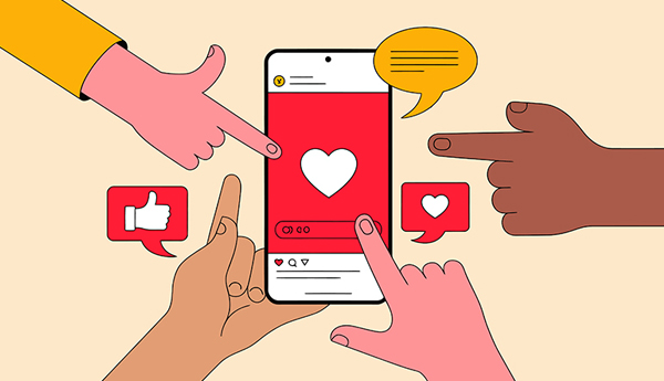 A picture of a hands pointing to a smartphone screen