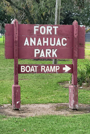 Fort Anahuac Park wooden sign