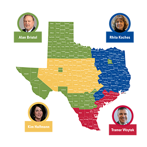 Graphic showing regions of Texas and their corresponding judges