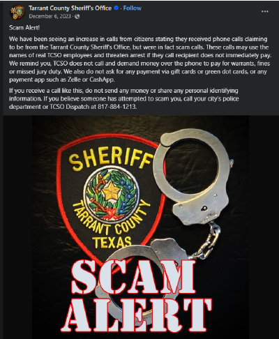 Scam Alert announcement on social media