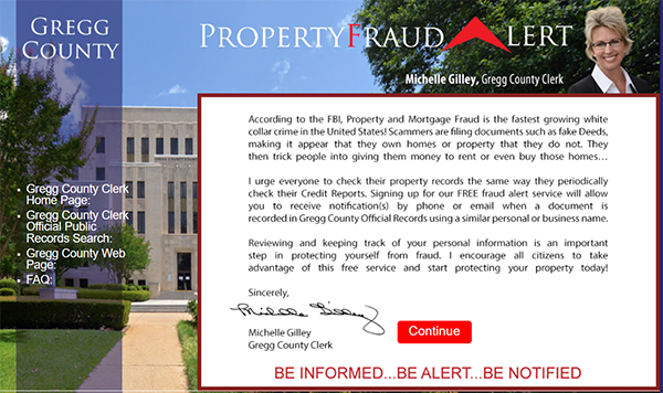 Gregg County Property Fraud Alert flyer