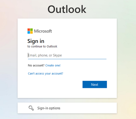 Screenshot of Microsoft Outlook sign in page