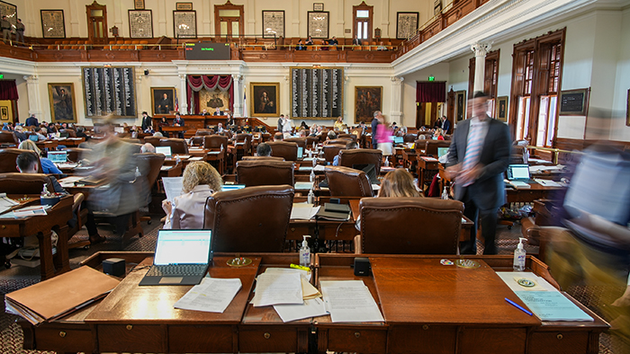 Inside of the Texas House of Representative chamber during the 88th regular legislative session
